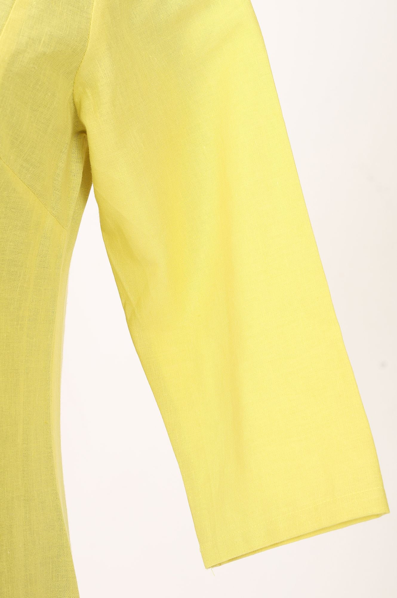 Yellow Thread Embroidered Cotton Flax A-line Kurta with Straight Pants Set