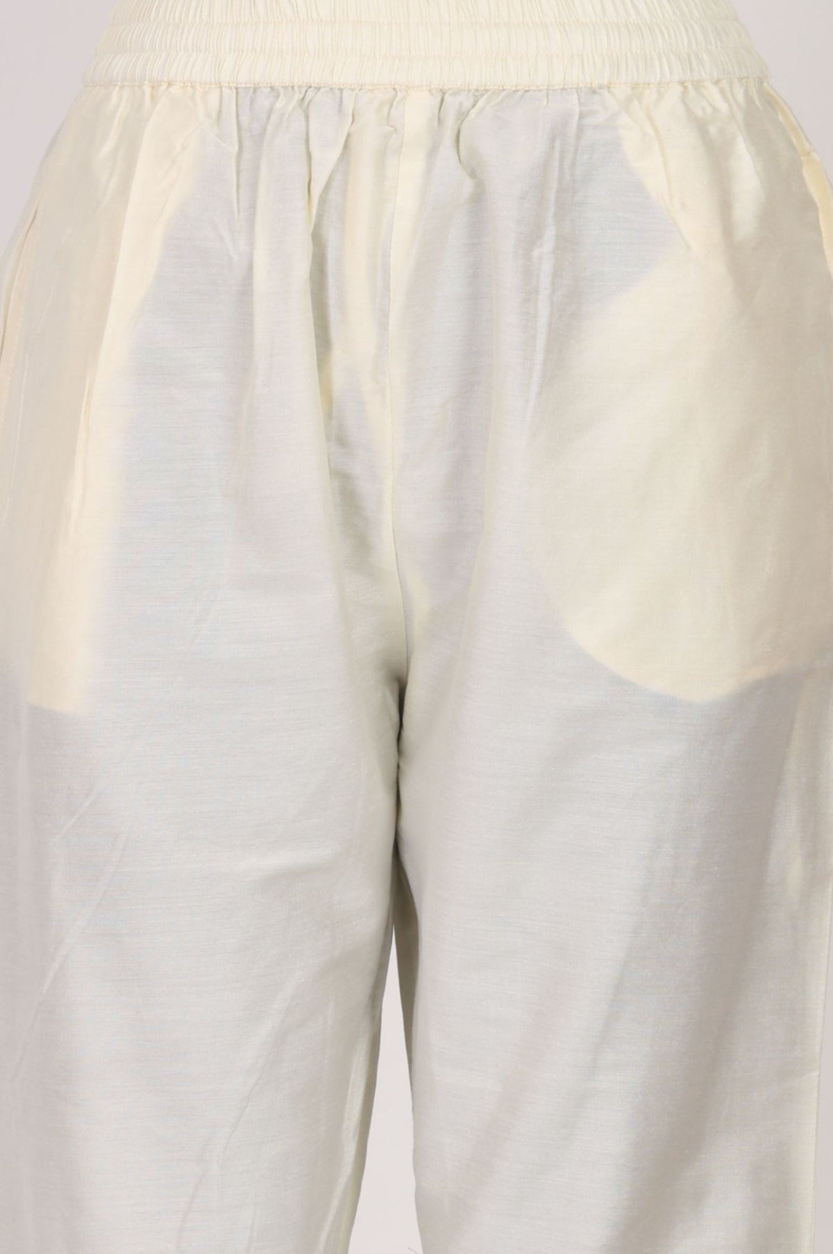 Off White Thread Embroidered Yarn Dyed Tissue Dola Straight Kurta with Straight Pants and Dupatta Set