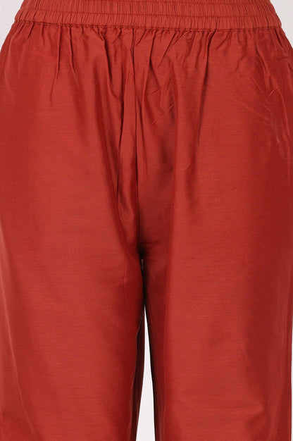 Rust Yarn Dyed Jacquard Straight Kurta with Pants Set