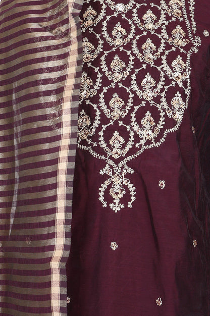 Purple Zari Embroidered Chanderi Straight Kurta with Pants and Dupatta Set