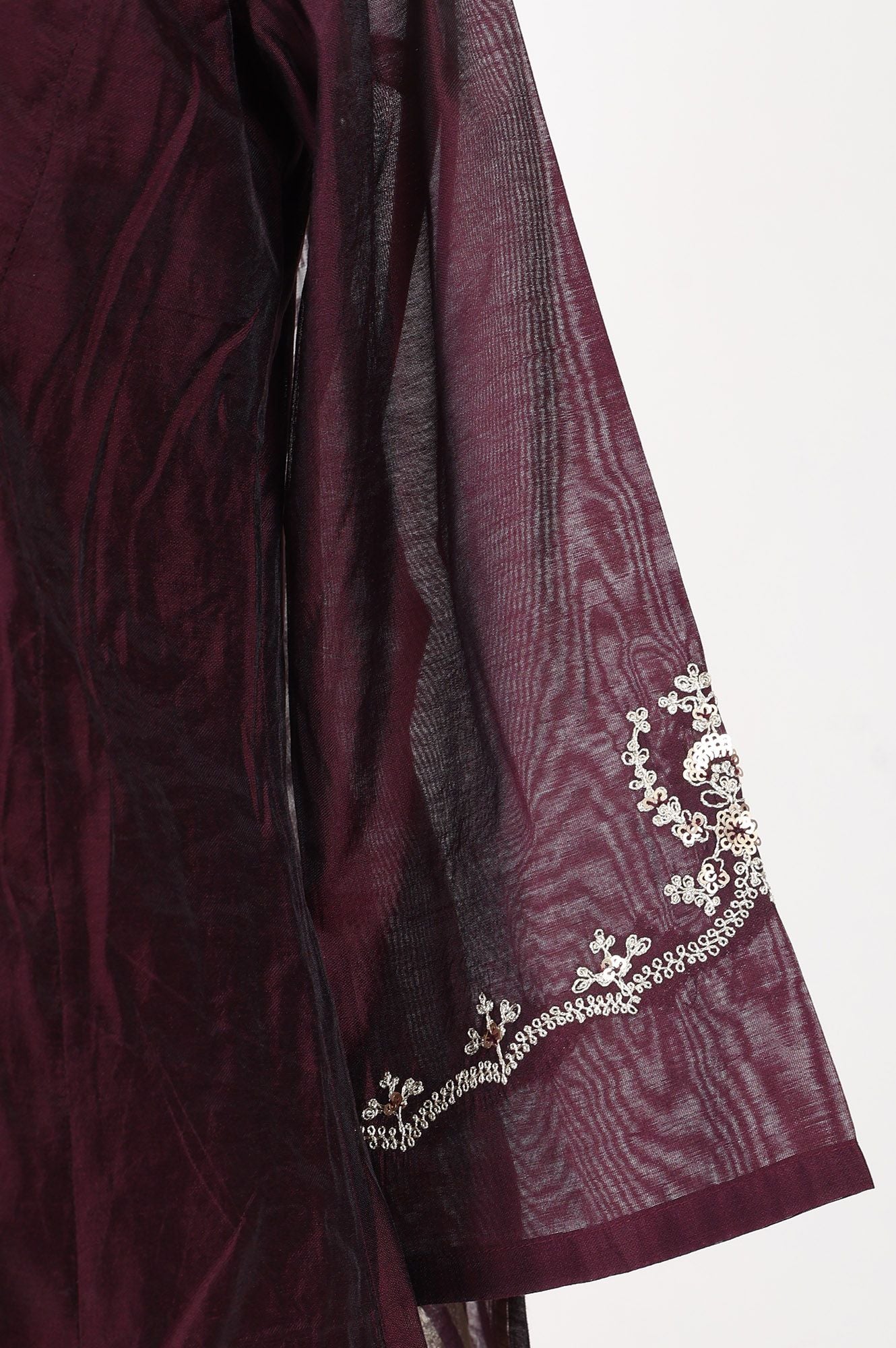 Purple Zari Embroidered Chanderi Straight Kurta with Pants and Dupatta Set