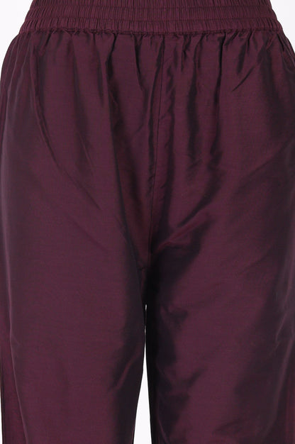 Purple Zari Embroidered Chanderi Straight Kurta with Pants and Dupatta Set