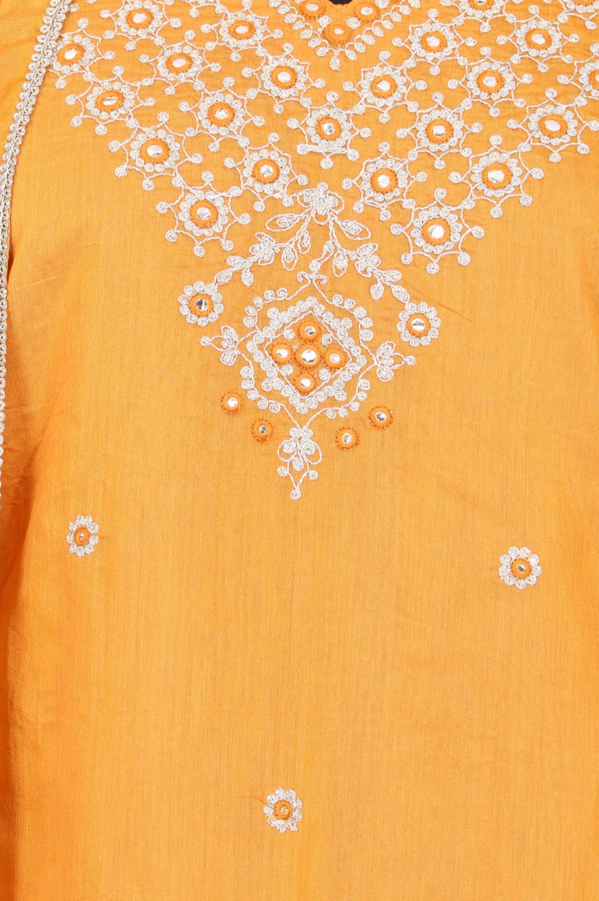 Orange Embroidered Chanderi Straight Kurta with Pants and Dupatta Set