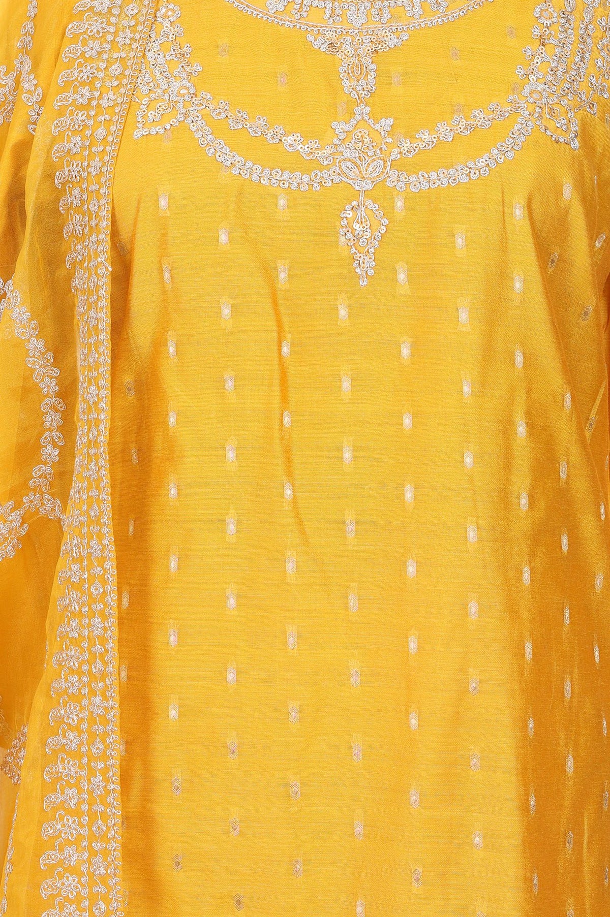 Yellow Zari Embroidered Straight Kurta with Sharara and Dupatta Set