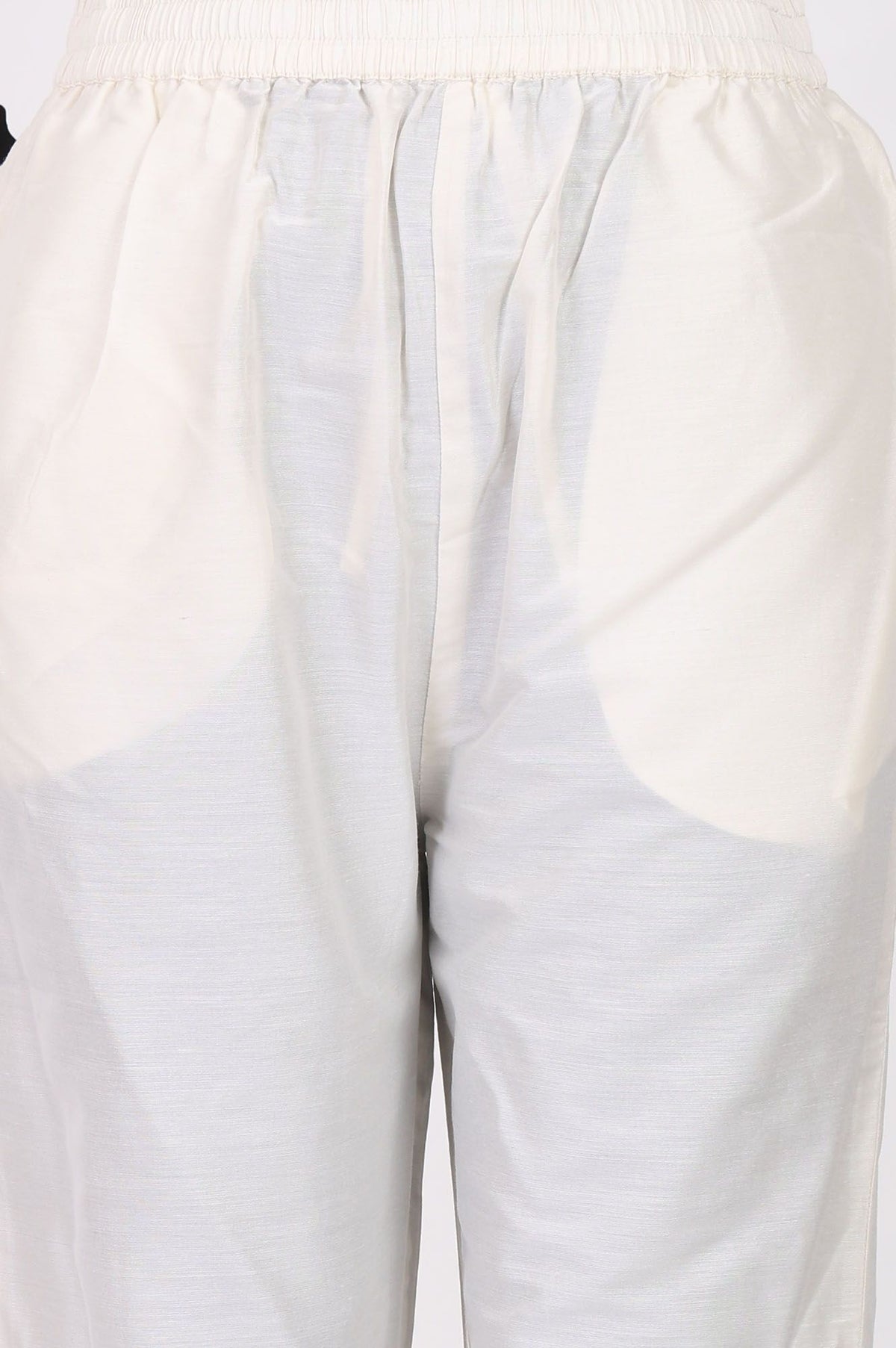 Off White Thread Embroidered Chanderi Straight Kurta with Pants and Dupatta Set