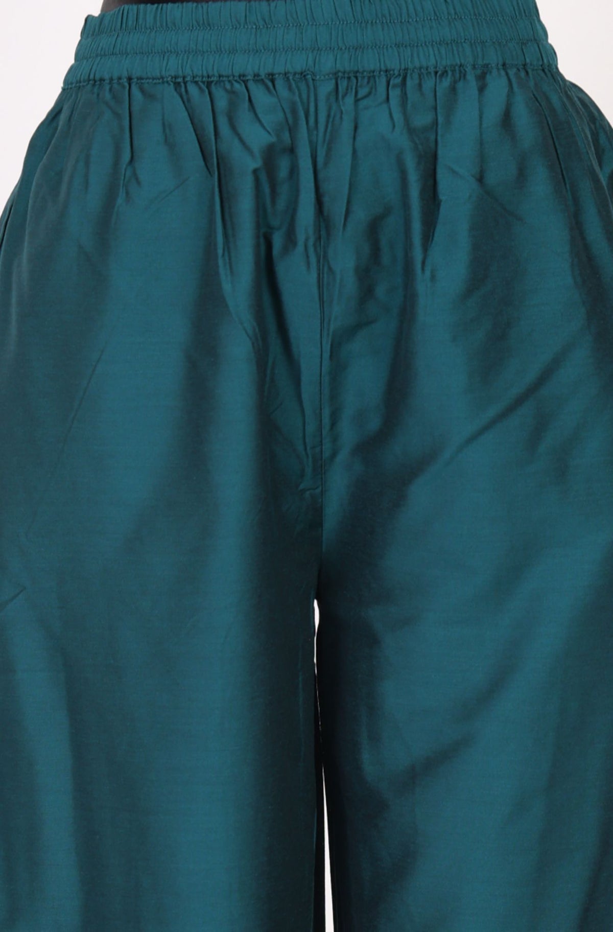 Teal Zari Embroidered Chanderi Straight Kurta with Flared Pants and Dupatta Set