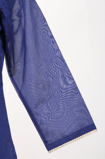 Blue Thread Embroidered Chanderi Straight Kurta with Flared Pants and Dupatta Set
