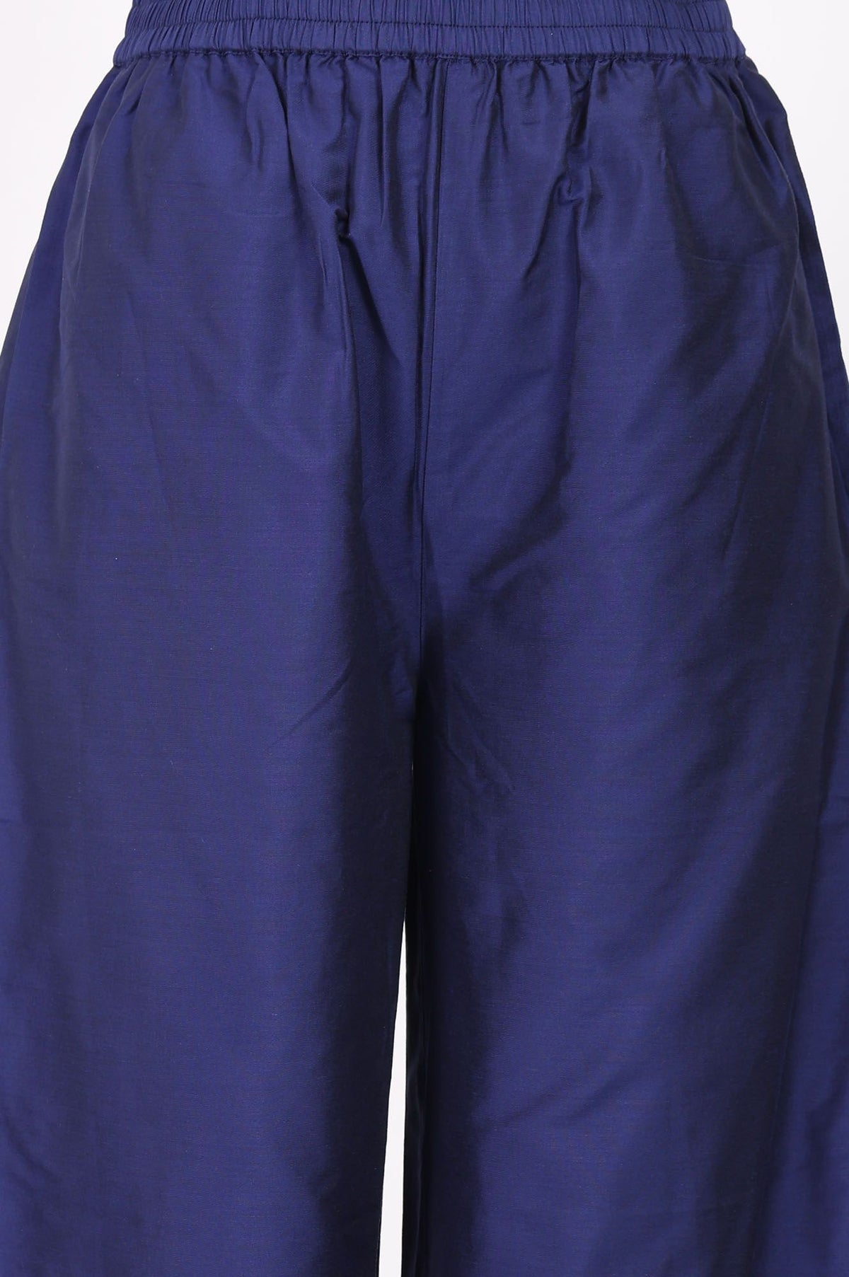 Blue Thread Embroidered Chanderi Straight Kurta with Flared Pants and Dupatta Set