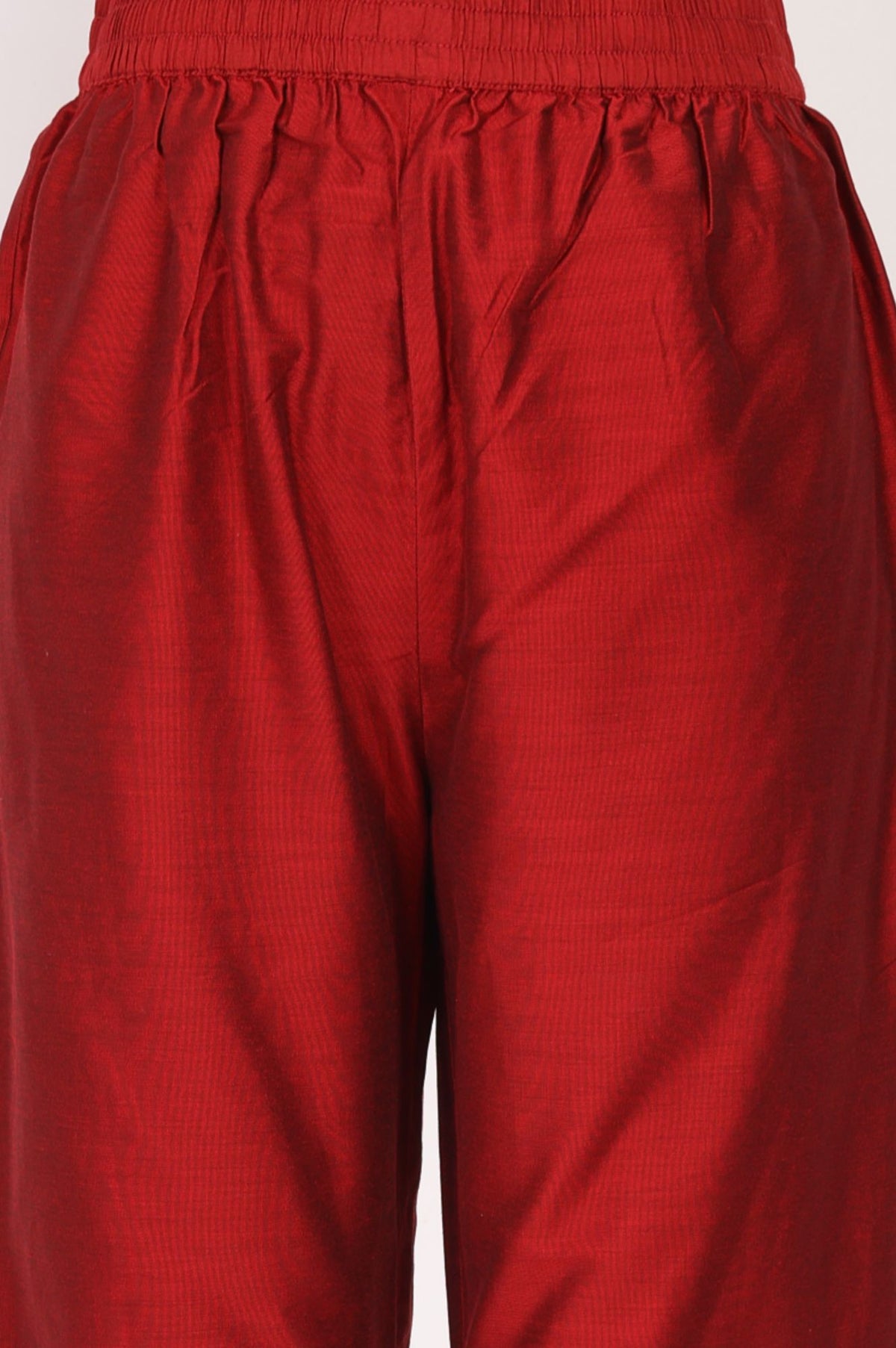Red Thread Embroidered Chanderi Straight Kurta with Straight Pants and Dupatta Set