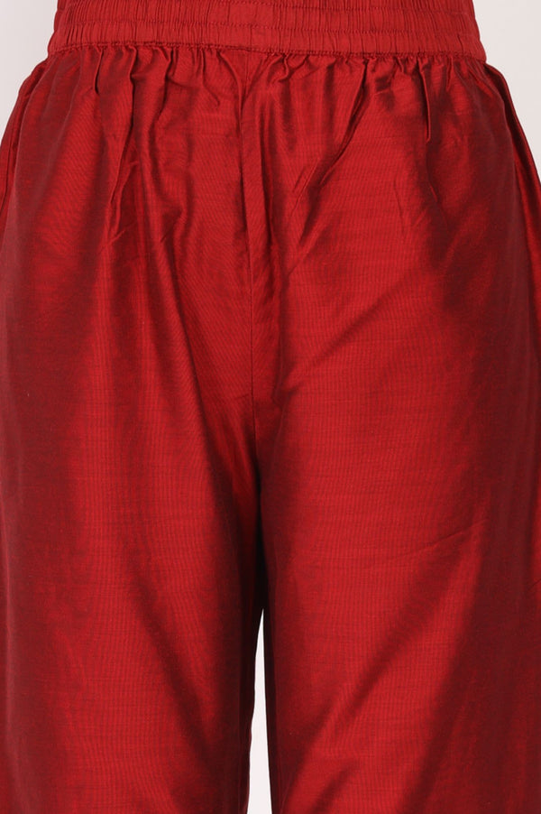 Red Thread Embroidered Chanderi Straight Kurta with Straight Pants and Dupatta Set