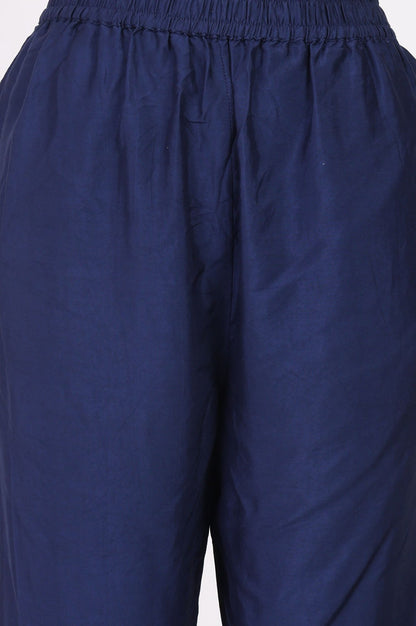Navy Blue Thread Embroidered Straight Kurta with Pants and Dupatta Set