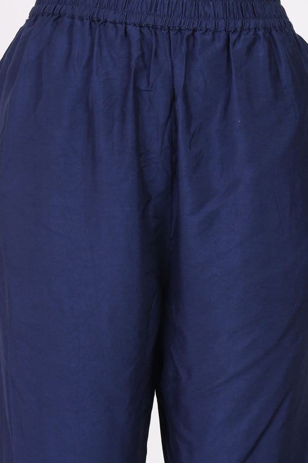 Navy Blue Thread Embroidered Straight Kurta with Pants and Dupatta Set