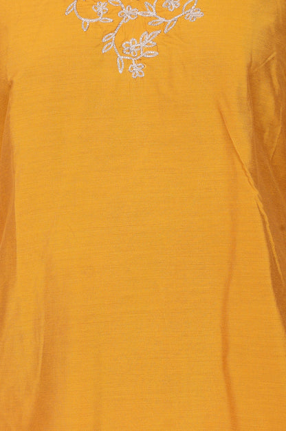 Mustard Embroidered Straight Kurta with Pants Set