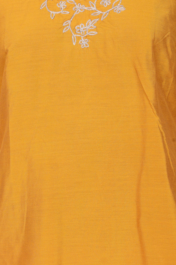 Mustard Embroidered Straight Kurta with Pants Set