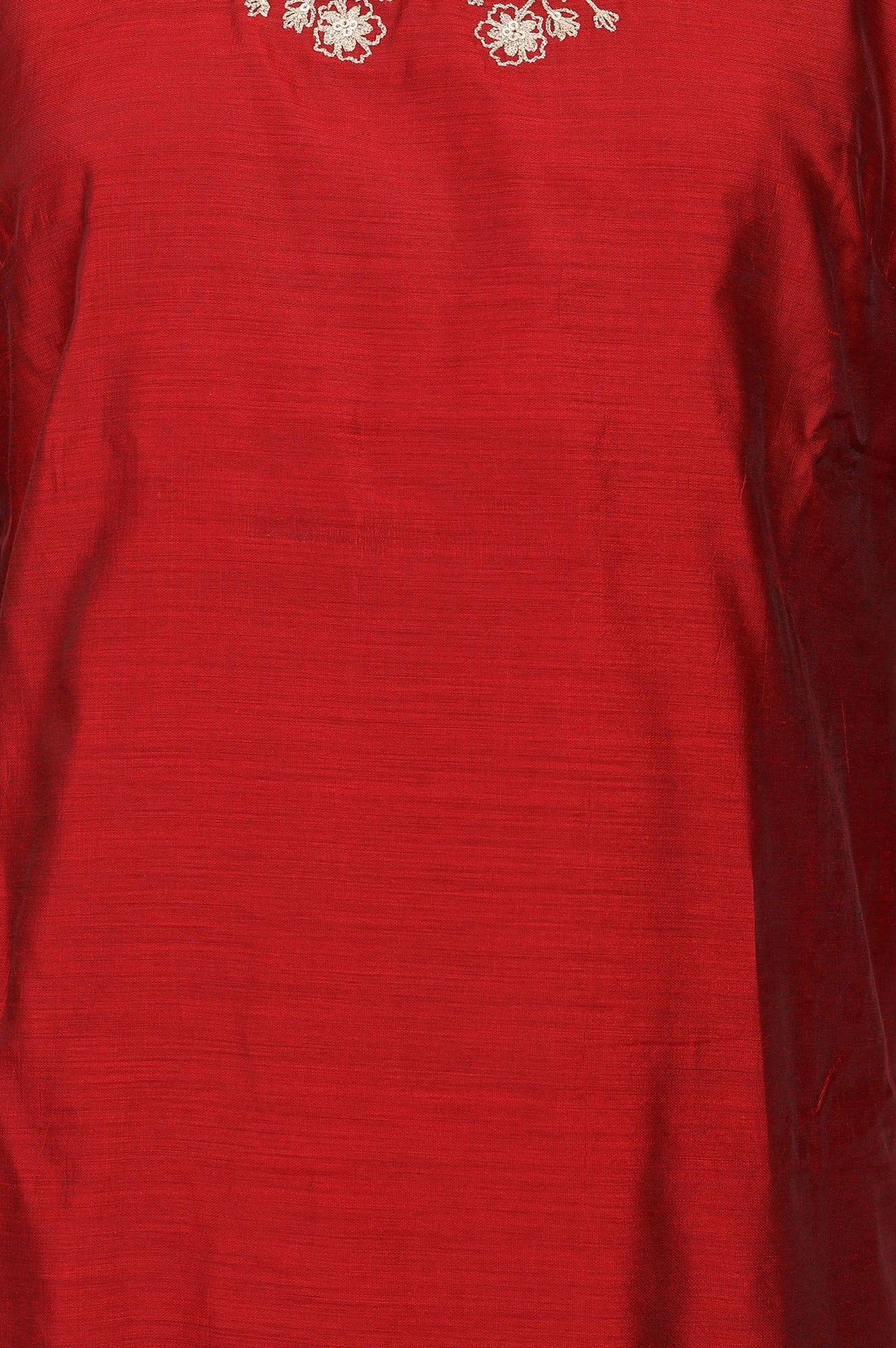 Maroon Embroidered Chanderi Straight Kurta with Pants Co-ord Set