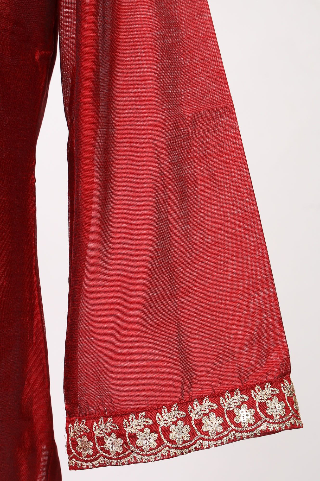 Maroon Embroidered Chanderi Straight Kurta with Pants Co-ord Set