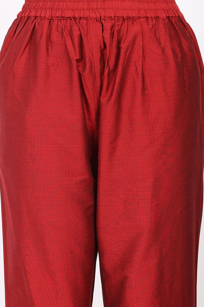 Maroon Embroidered Chanderi Straight Kurta with Pants Co-ord Set