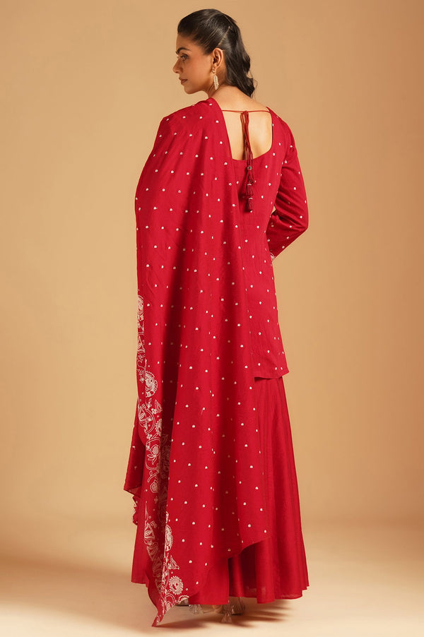 Red Thread Embroidered Straight Kurta sharara set for women