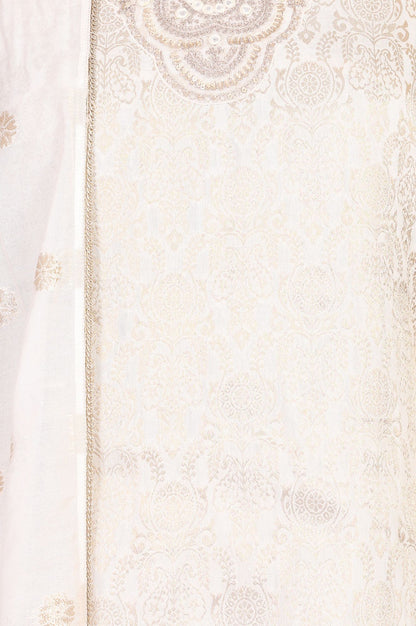 Off White Jacquard Mirror Work Kurta with Straight Pant and Dupatta Set