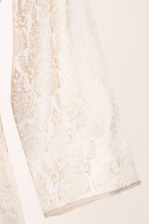 Off White Jacquard Mirror Work Kurta with Straight Pant and Dupatta Set