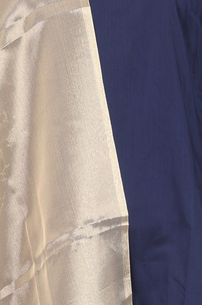 Navy Blue Embroidered Straight Kurta with Pants and Dupatta Set
