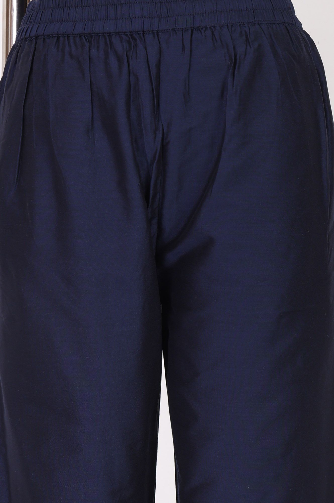 Navy Blue Embroidered Straight Kurta with Pants and Dupatta Set
