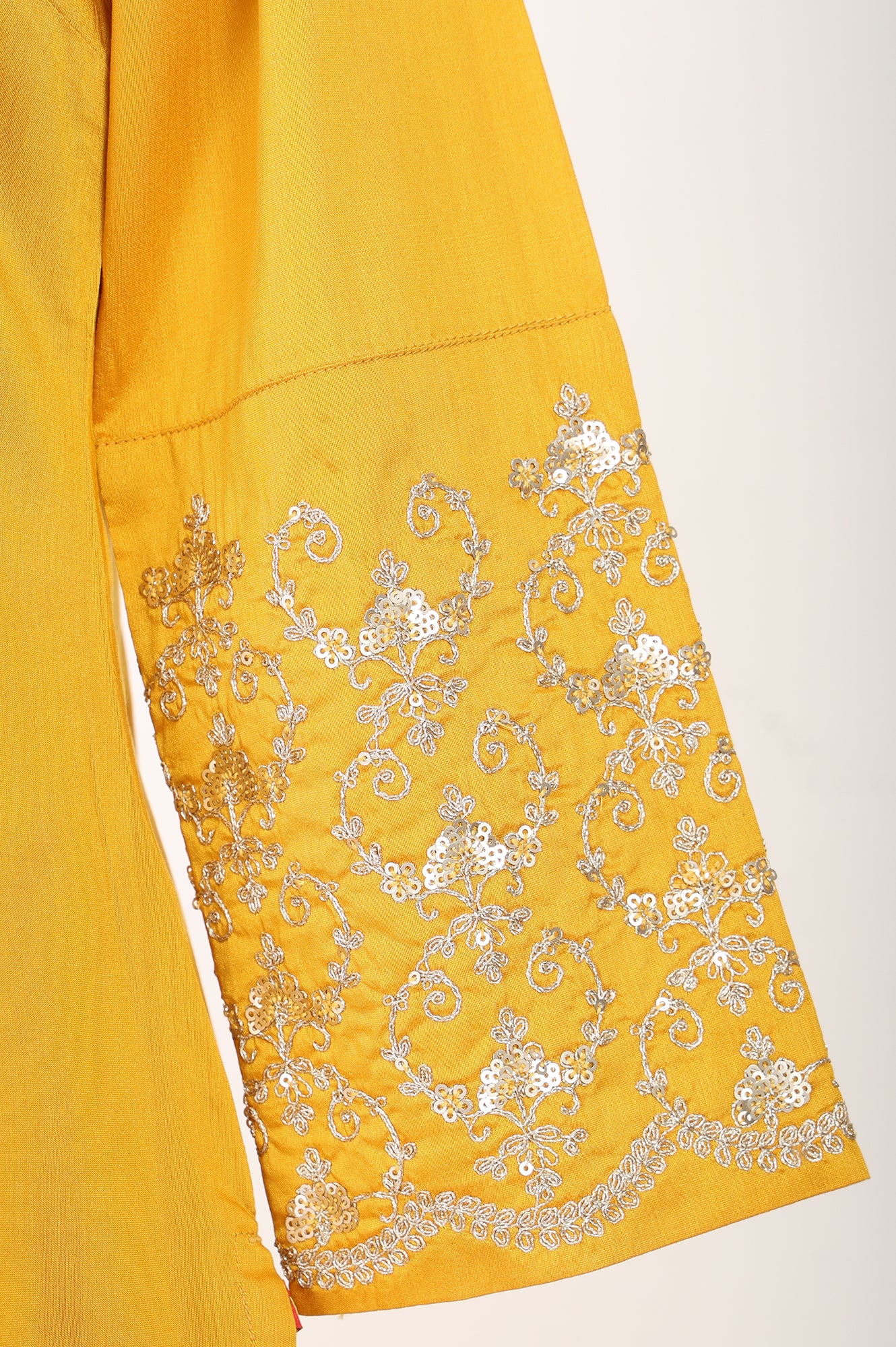 Mustard Embroidered Straight Kurta With Pants And Dupatta Set