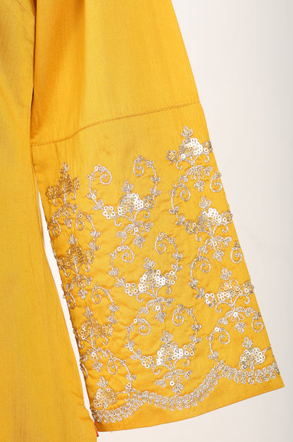 Mustard Embroidered Straight Kurta With Pants And Dupatta Set