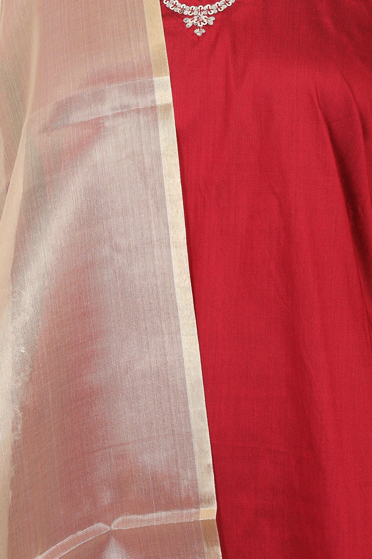 Maroon Embroidered Straight Kurta with Pants and Dupatta Set