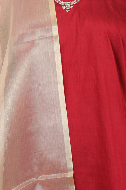 Maroon Embroidered Straight Kurta with Pants and Dupatta Set
