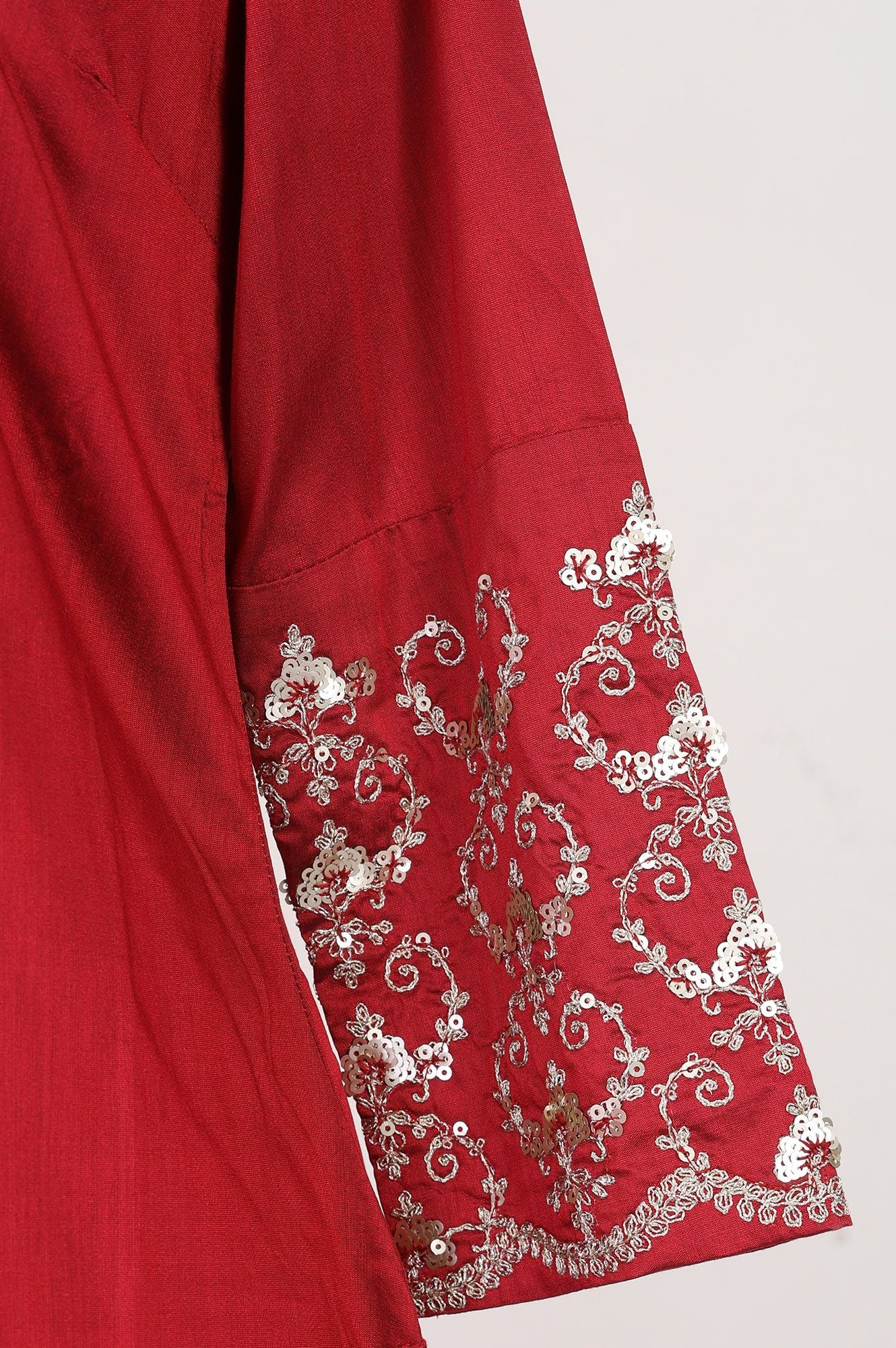 Maroon Embroidered Straight Kurta with Pants and Dupatta Set