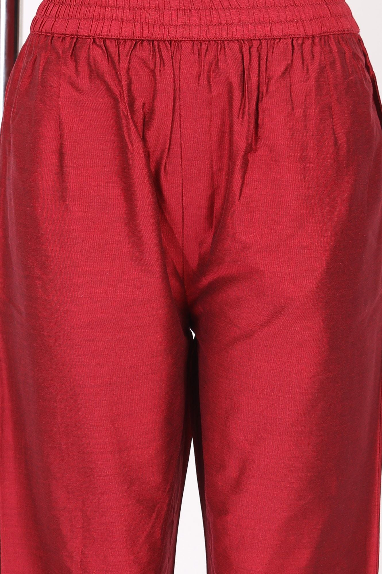 Maroon Embroidered Straight Kurta with Pants and Dupatta Set