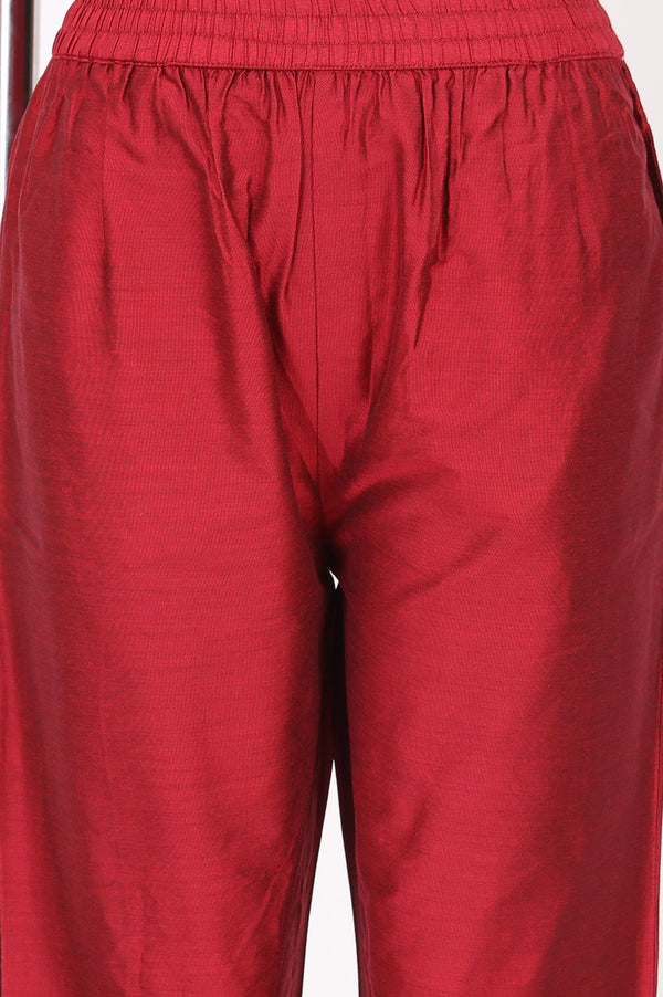 Maroon Embroidered Straight Kurta with Pants and Dupatta Set