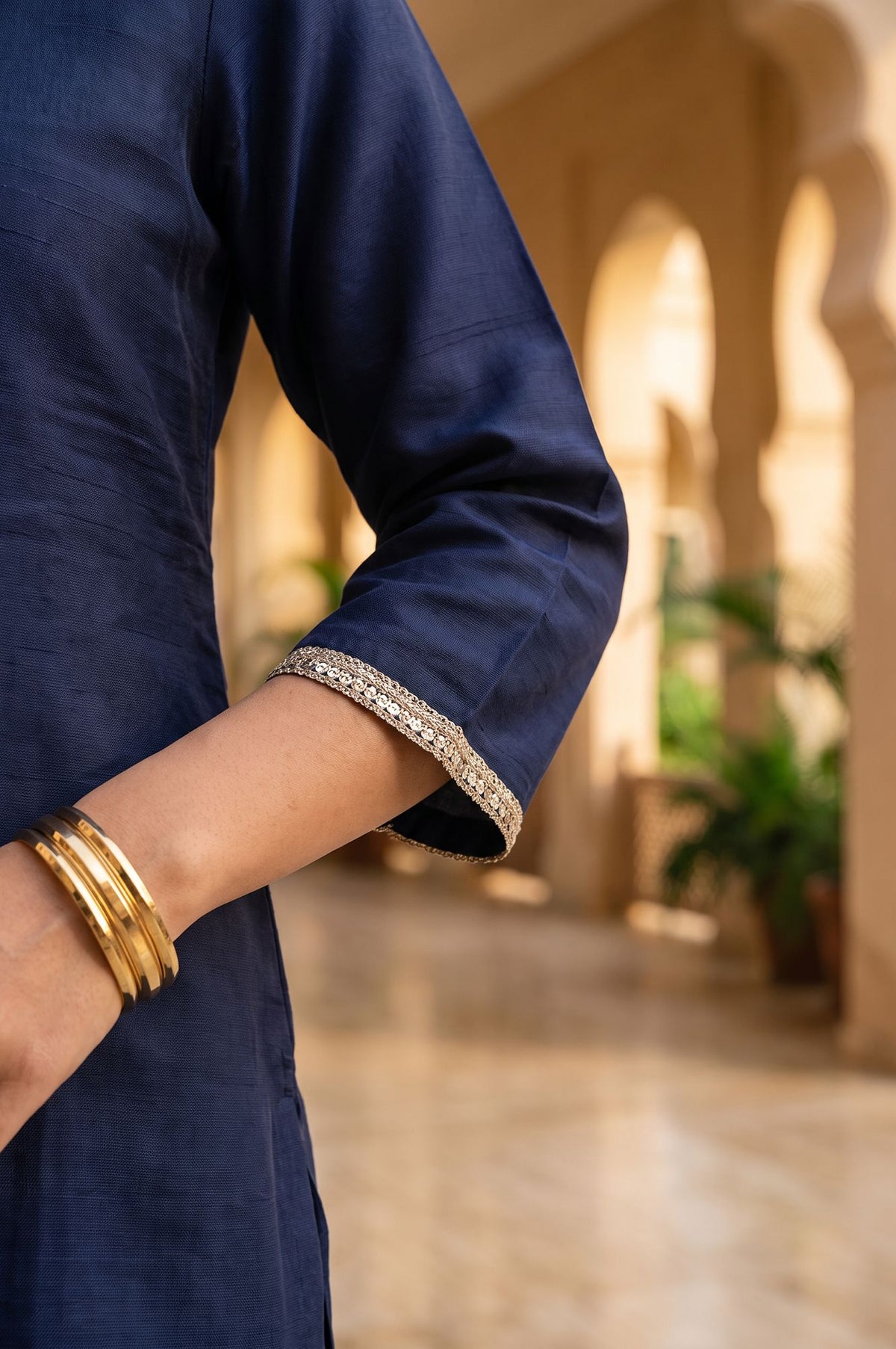 Navy Blue Zari Embroidered Straight Kurta with Straight Pants Set
