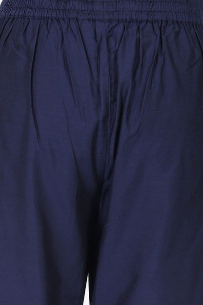 Navy Blue Zari Embroidered Straight Kurta with Straight Pants Set