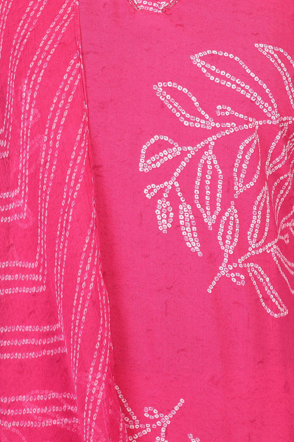 Pink Printed Rayon Straight Kurta with Pants and Dupatta Set