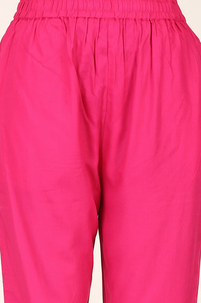 Pink Printed Rayon Straight Kurta with Pants and Dupatta Set