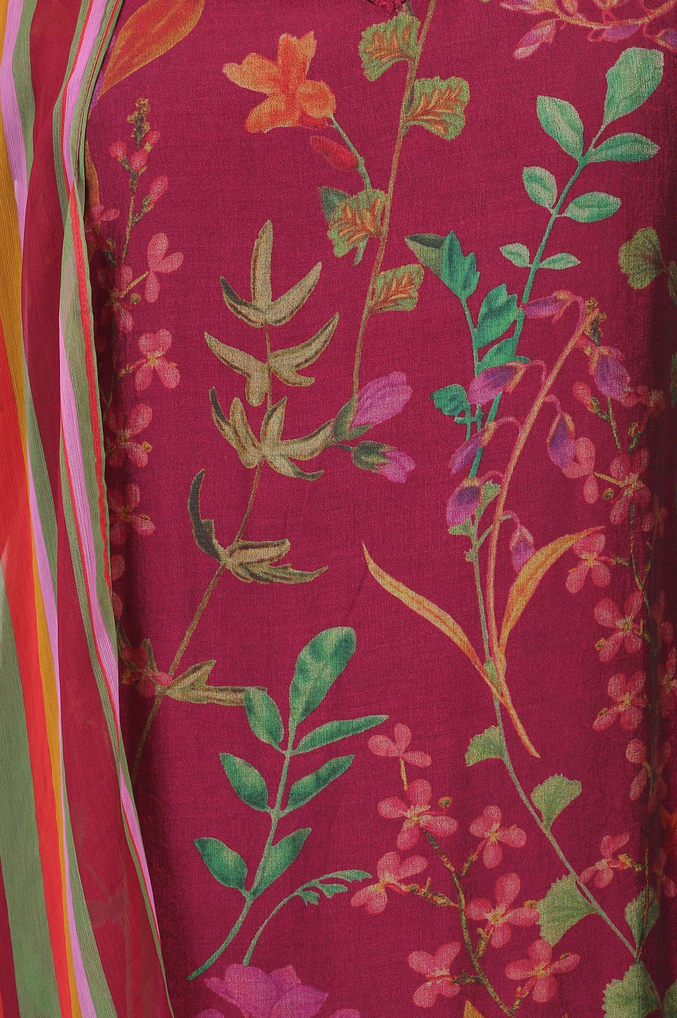Wine Floral Printed Crepe Straight Kurta with Pants and Dupatta Set