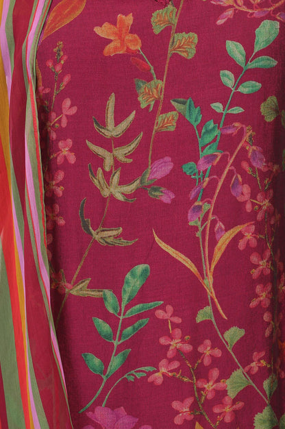 Wine Floral Printed Crepe Straight Kurta with Pants and Dupatta Set