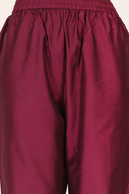 Wine Floral Printed Crepe Straight Kurta with Pants and Dupatta Set