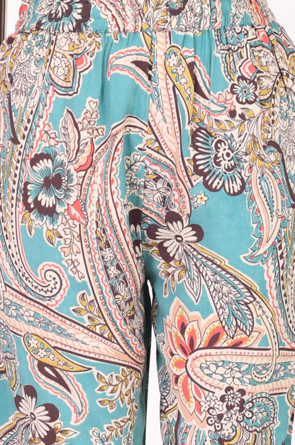 Teal Paisley Printed Rayon Straight Kurta with Pants and Dupatta Set