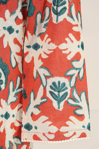 Rust Floral Printed Pure Cotton Straight Kurta with Pants Co-ord Set