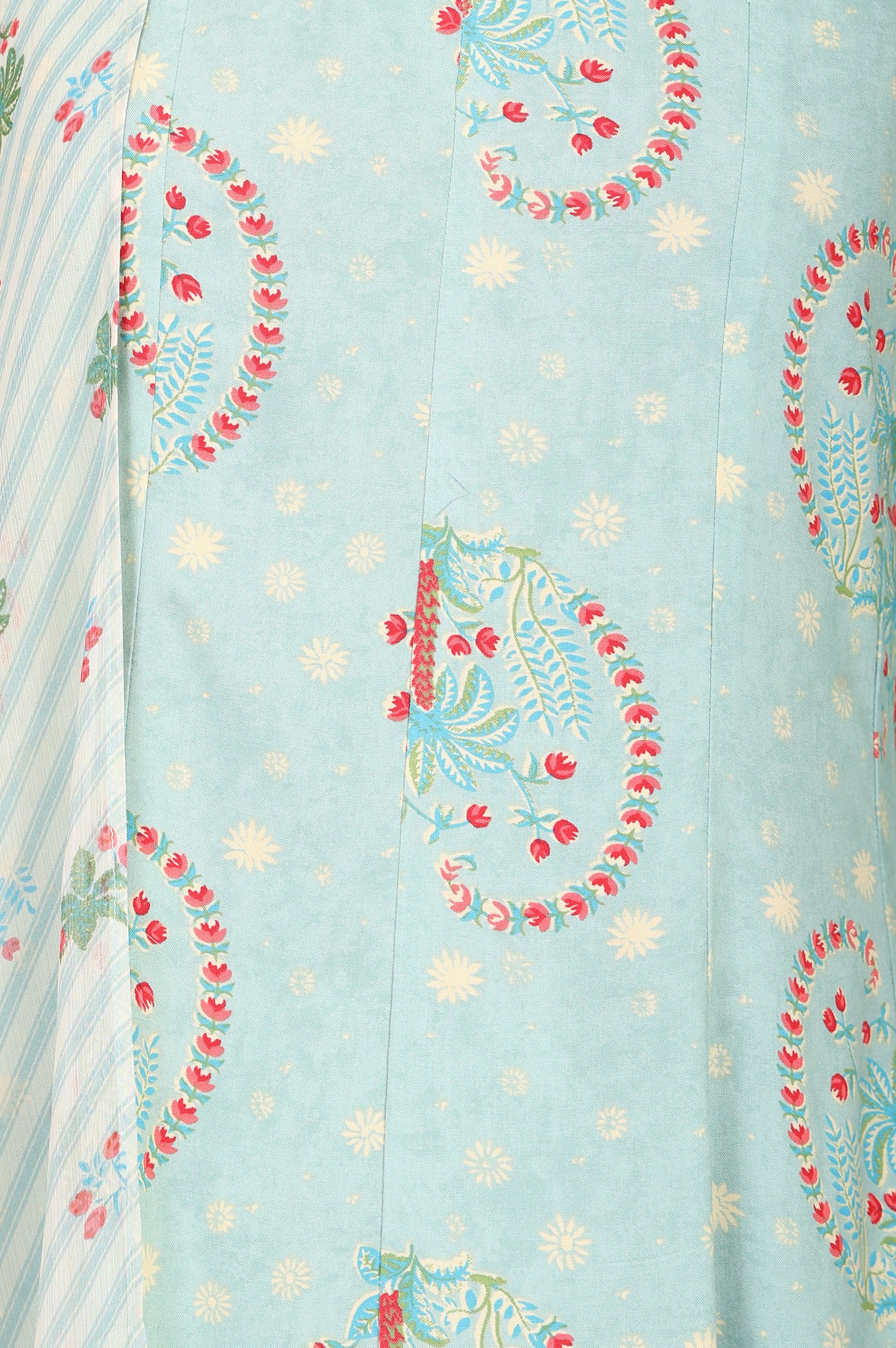 Sea Green Paisley Printed Flared Kurta With Pants And Dupatta Set