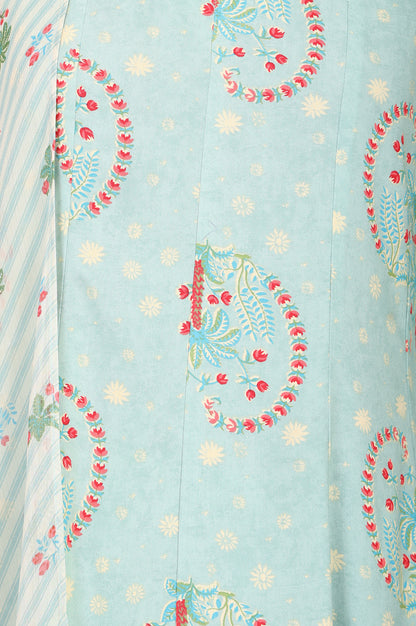 Sea Green Paisley Printed Flared Kurta With Pants And Dupatta Set