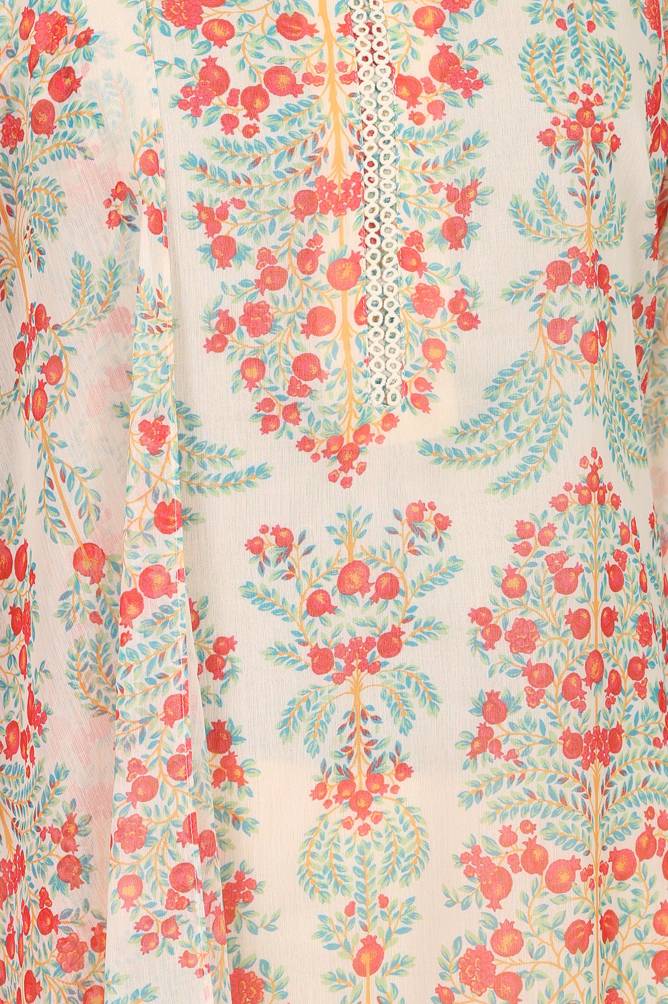 Powder Yellow Floral Printed Chiffon Straight Kurta With Pants And Dupatta Set