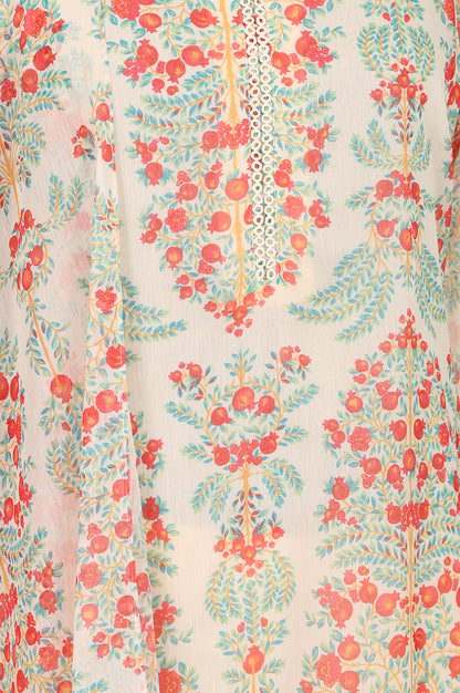 Powder Yellow Floral Printed Chiffon Straight Kurta With Pants And Dupatta Set