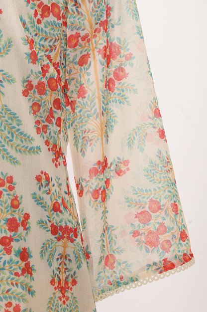 Powder Yellow Floral Printed Chiffon Straight Kurta With Pants And Dupatta Set