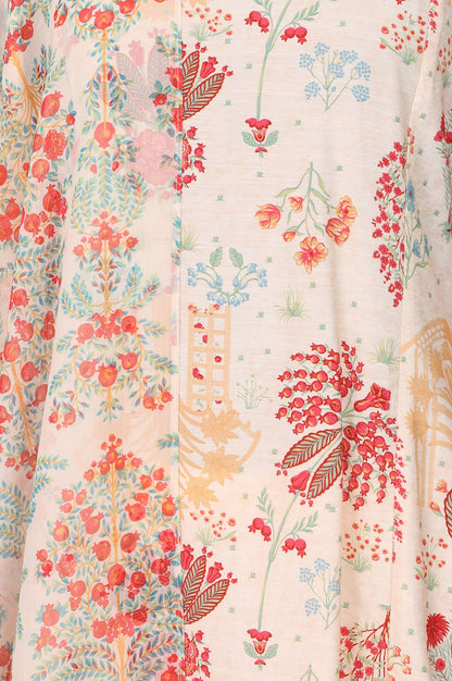 Off-White Floral Printed Straight Kurta with Pants and Dupatta Set