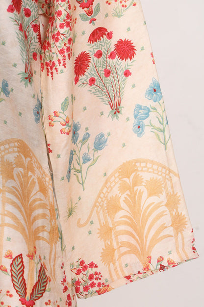 Off-White Floral Printed Straight Kurta with Pants and Dupatta Set
