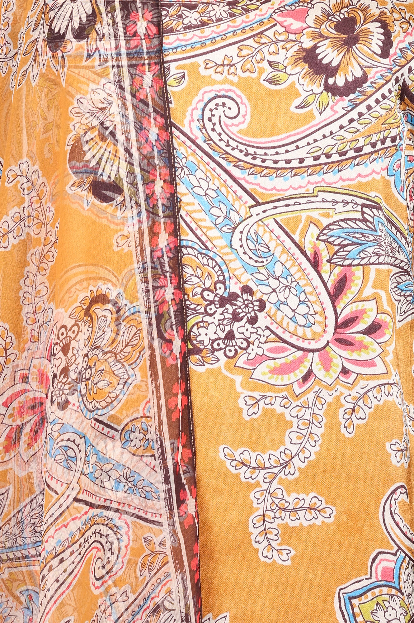 Mustard Paisley Printed Satin Straight Kurta With Pants And Dupatta Set